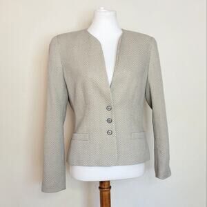 Escada Textured Cream Grey Button Front Blazer Jacket 40 Medium